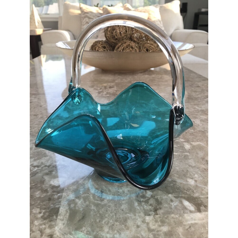 Viking Art Glass Basket Aqua - Picture 1 of 4